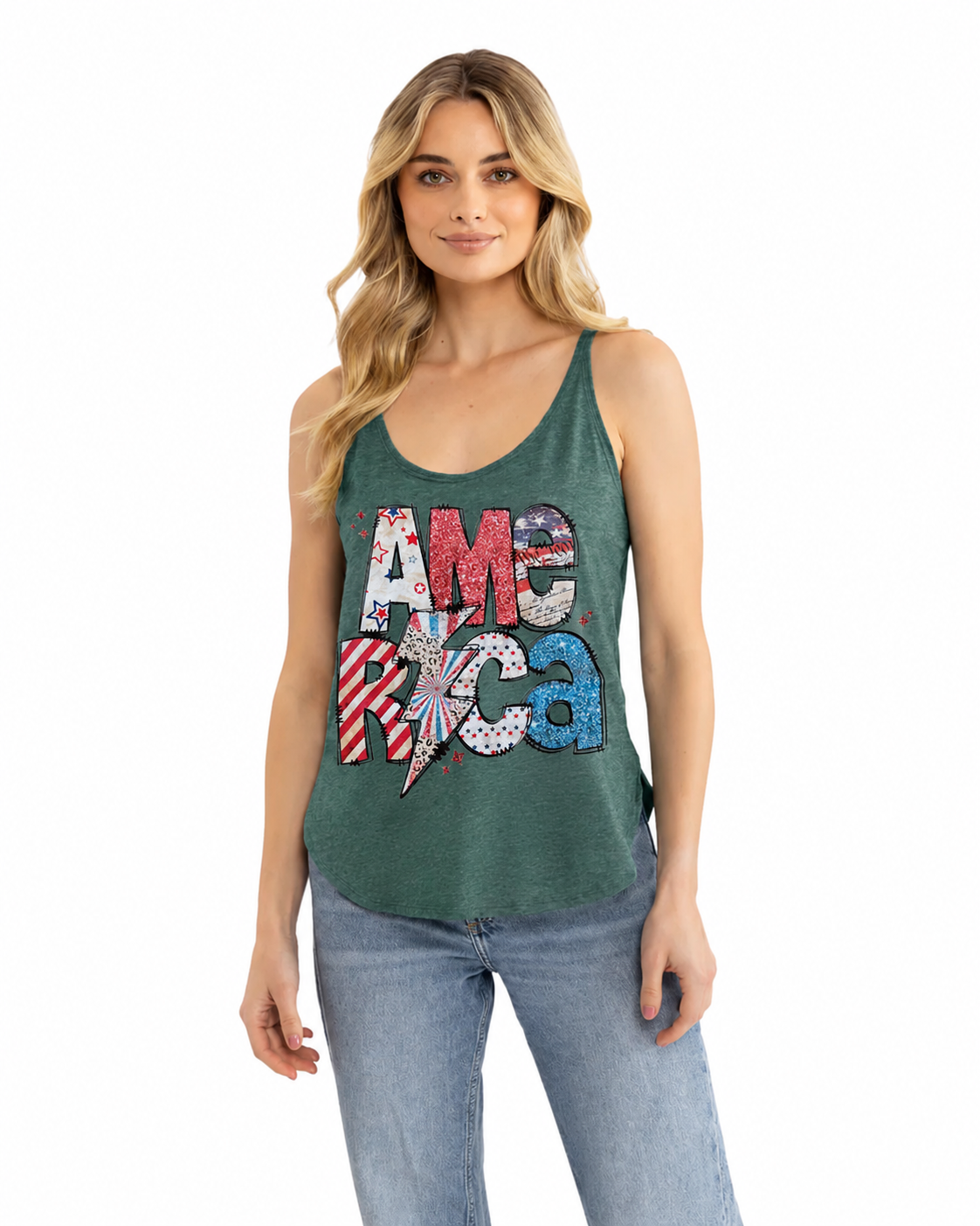 Women's Royal Pine Flowy Festival America Tank