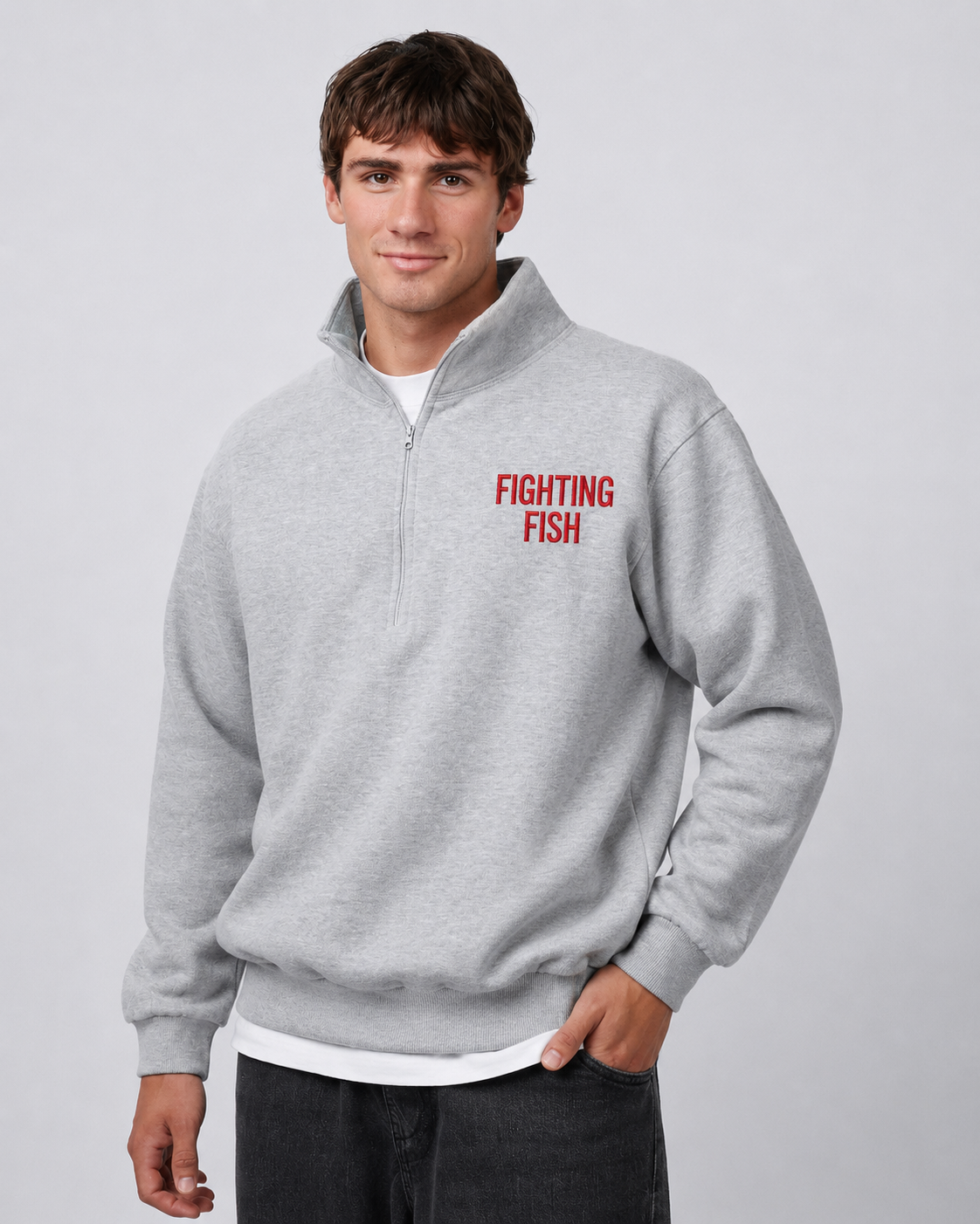 Fighting Fish Embroidered Quarter-Zip Pullover – Groveport Swim Team Collection