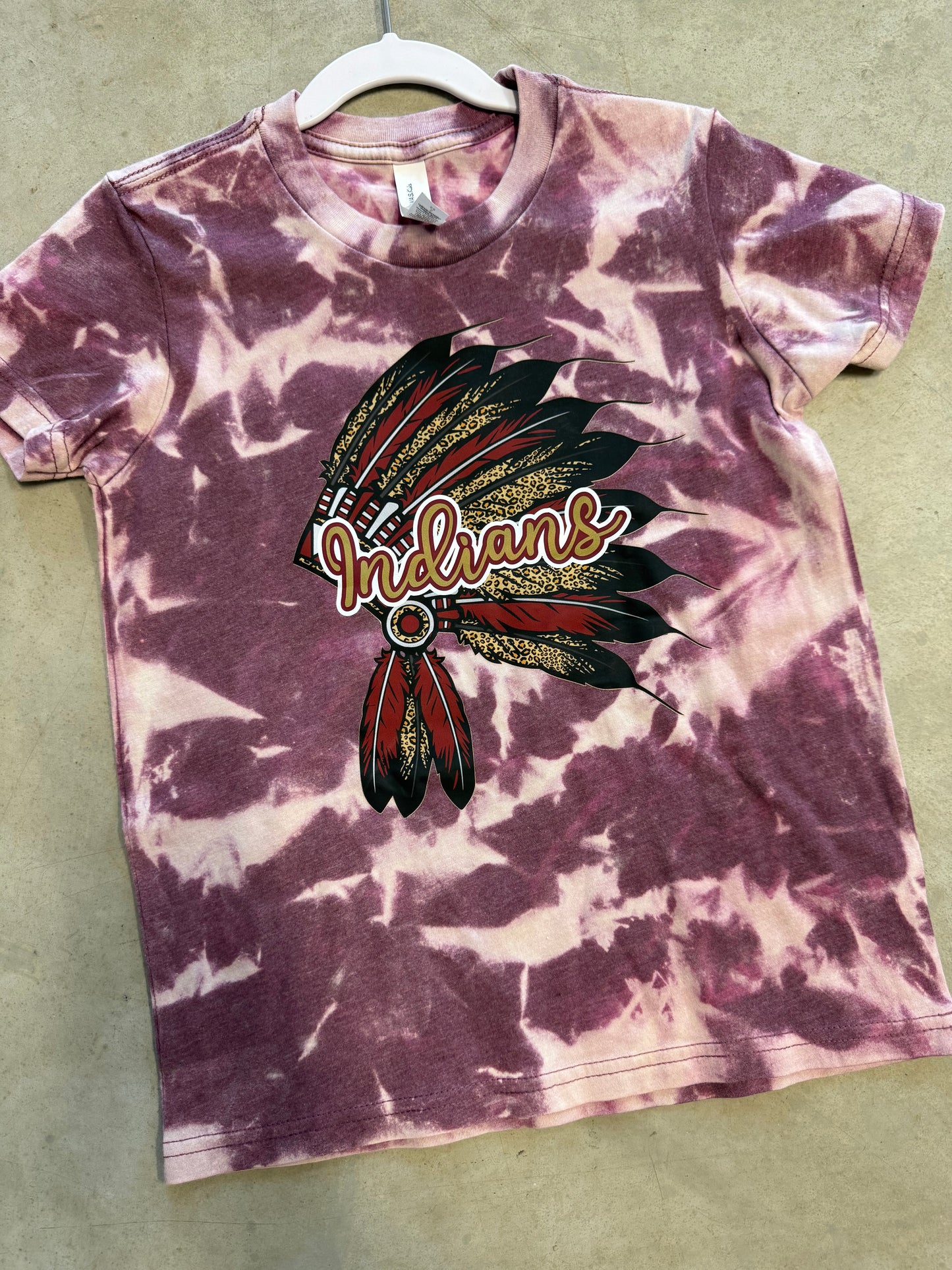 ✨✨ “Indians” Youth Tie-Dye Graphic T-Shirt – Hand-Bleached School Spirit Tee for Kids | Game Day Shirt