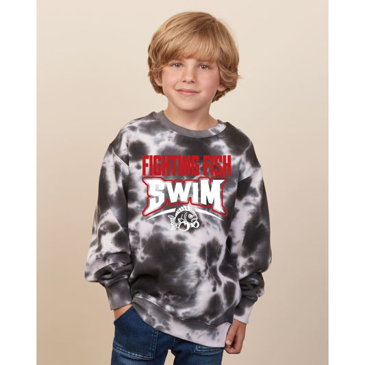 🖤 Black Tie-Dye Fighting Fish SWIM Youth Sweatshirt