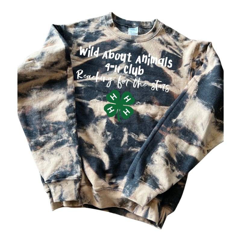 🌀 Bleached Scrunch “Wild About Animals” 4‑H Club Sweatshirt