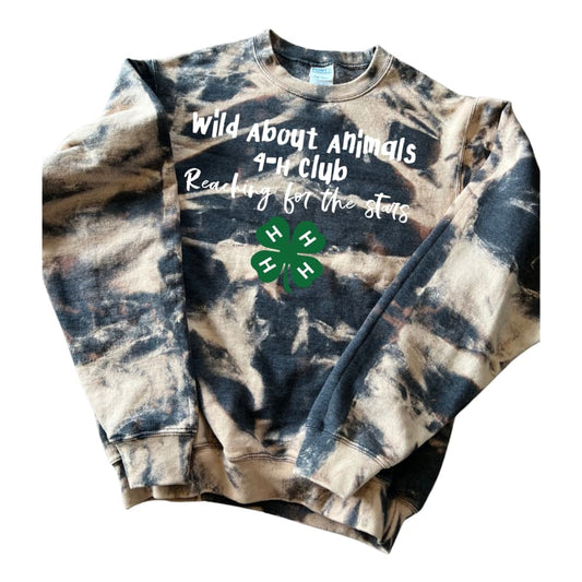 🌀 Bleached Scrunch “Wild About Animals” 4‑H Club Sweatshirt