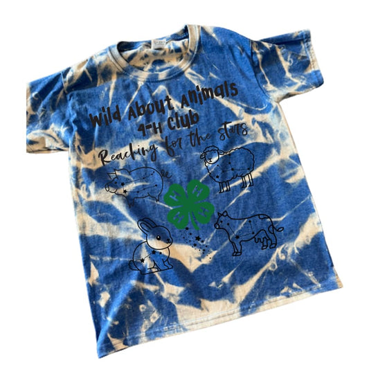 🎨 Blue Scrunched Tie‑Dye “Wild About Animals” 4‑H Club Tee