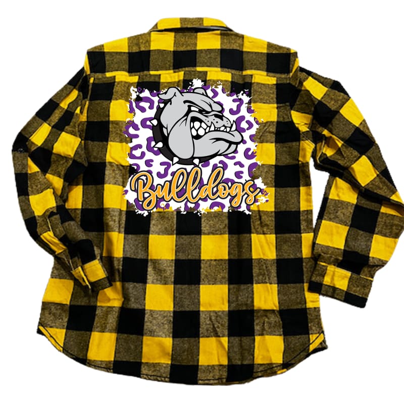 Bulldogs Yellow and Black Plaid Flannel Shirt - Leopard