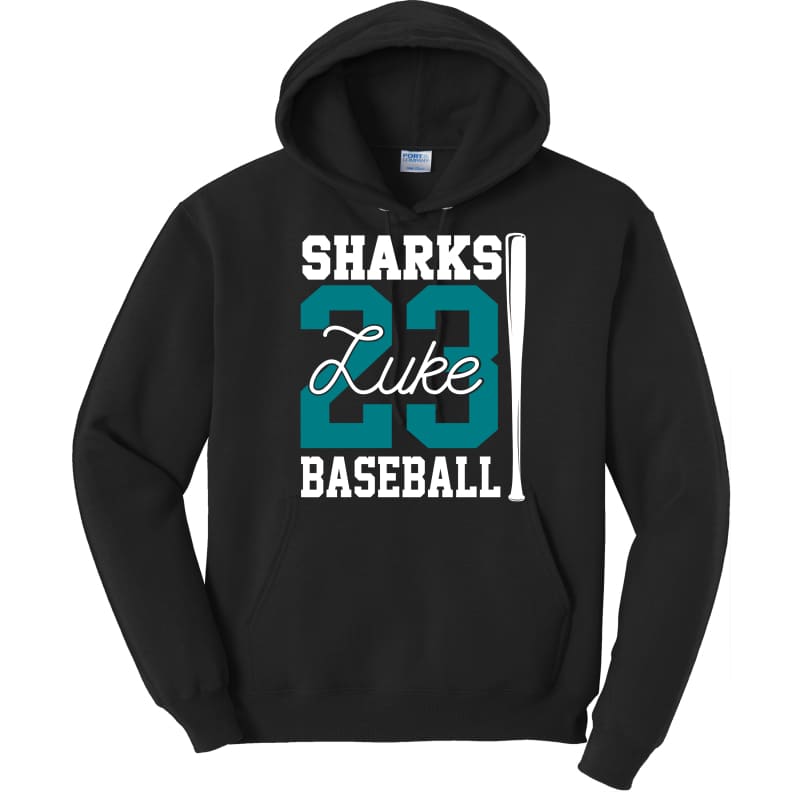 Custom Sharks Baseball Sweatshirt Black / Hoodie / Small