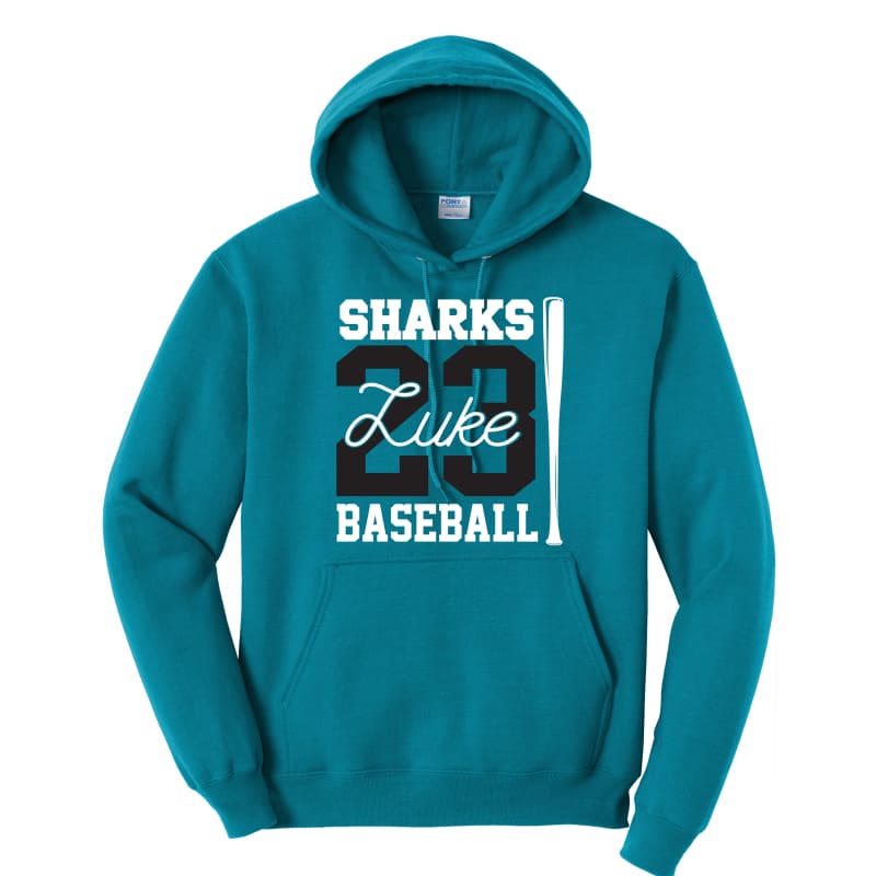 Custom Sharks Baseball Sweatshirt Teal / Hoodie / Small