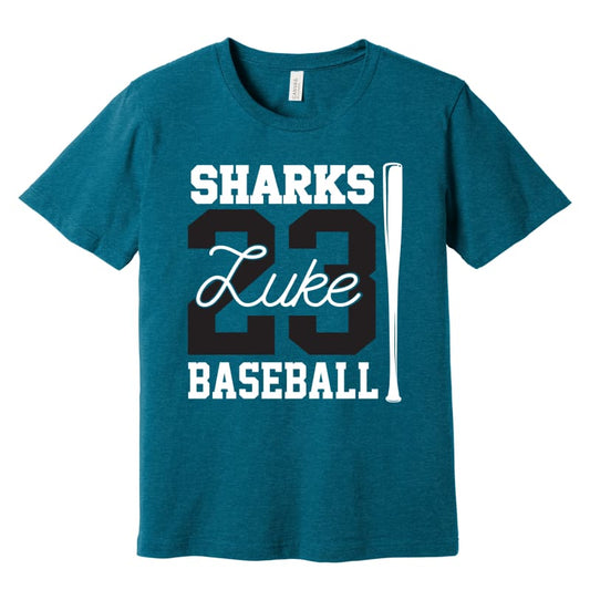 Custom Sharks Baseball Tee – Personalized Name & Number