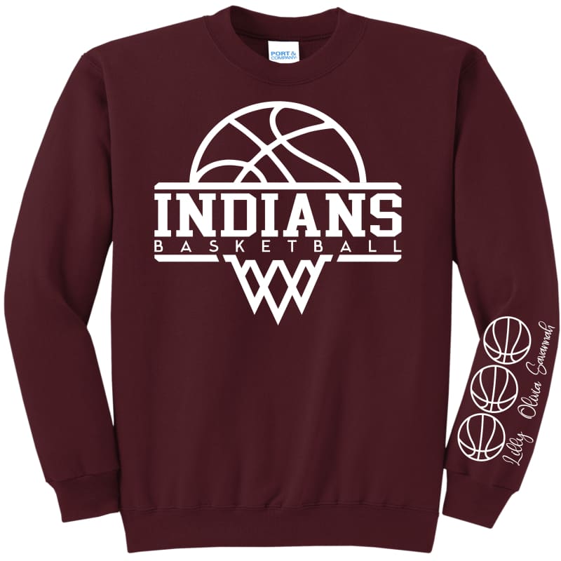 Indians Basketball Crewneck or Hoodie Sweatshirt - Clothing