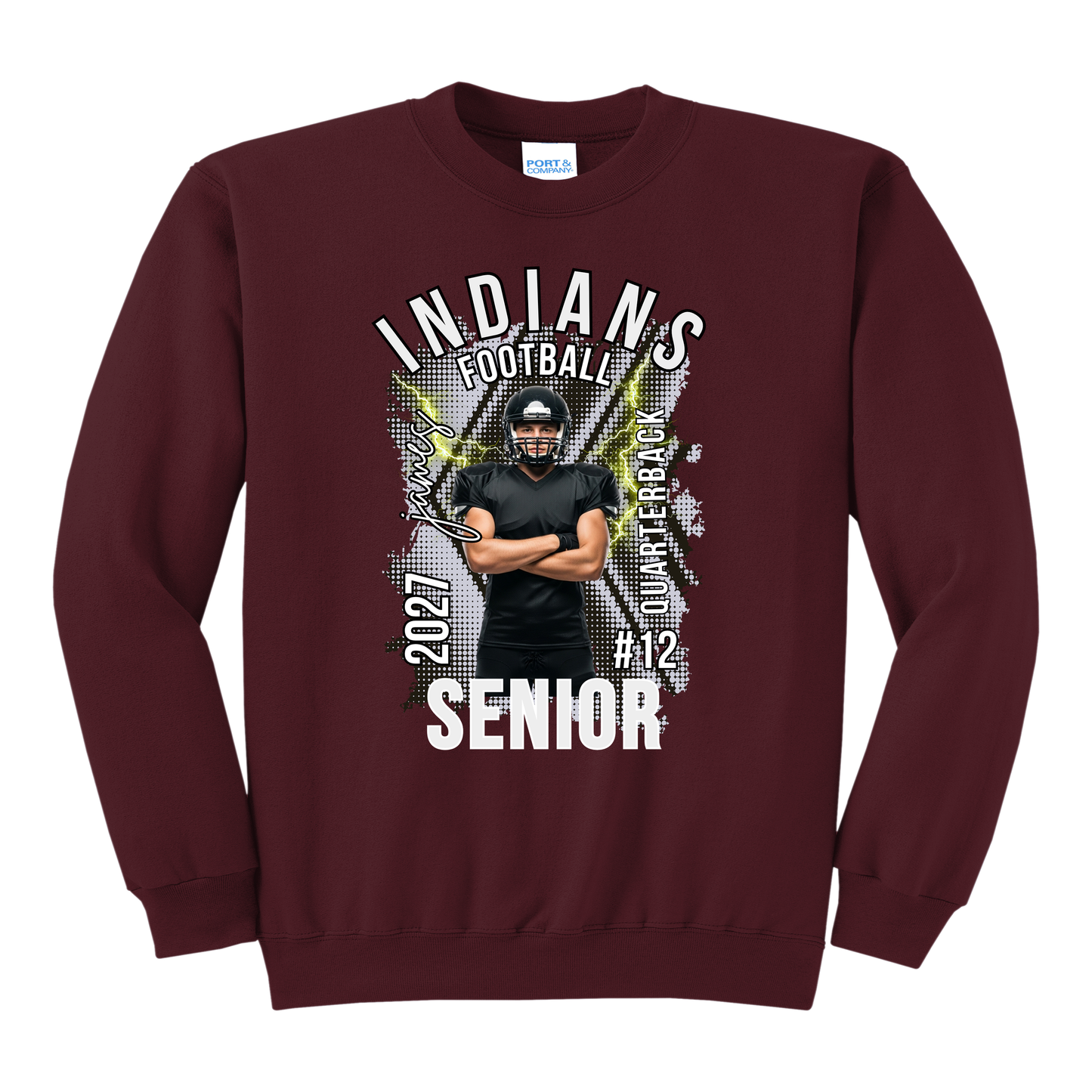 Custom Indians Football Senior Sweatshirt 2027 – Personalized Canal Winchester Football Crewneck for Players & Families