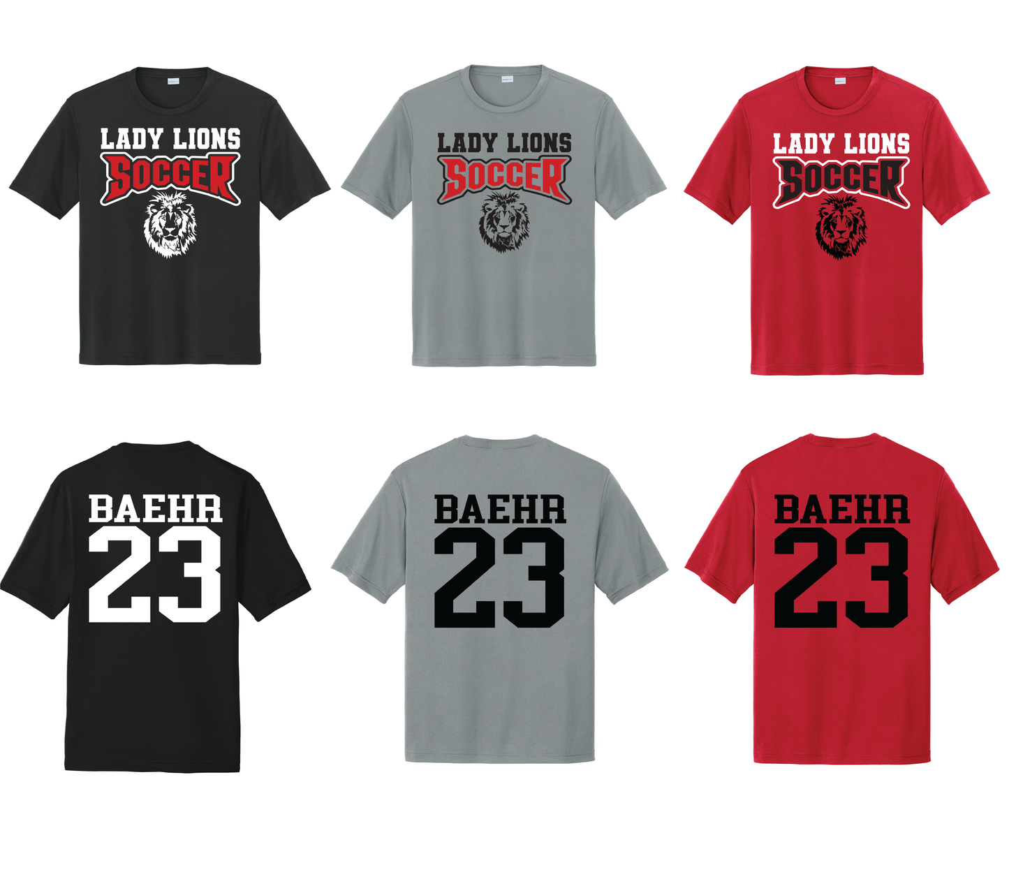 Liberty Union Lady Lions Soccer Personalized Lion Performance Tee