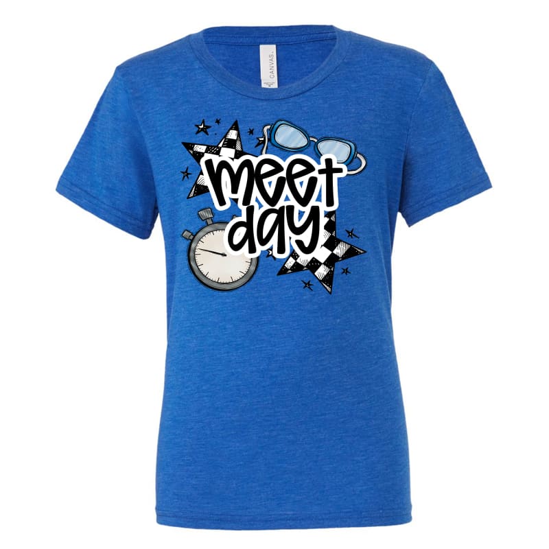 ⏱️ Meet Day Tee | Blue Swim Shirt with Stopwatch & Goggles