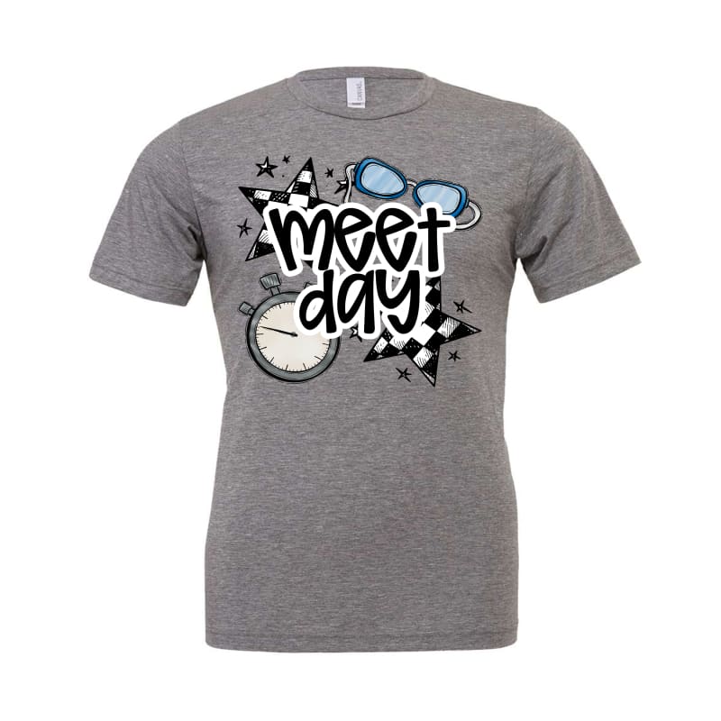 ⏱️ Meet Day Tee | Blue Swim Shirt with Stopwatch & Goggles
