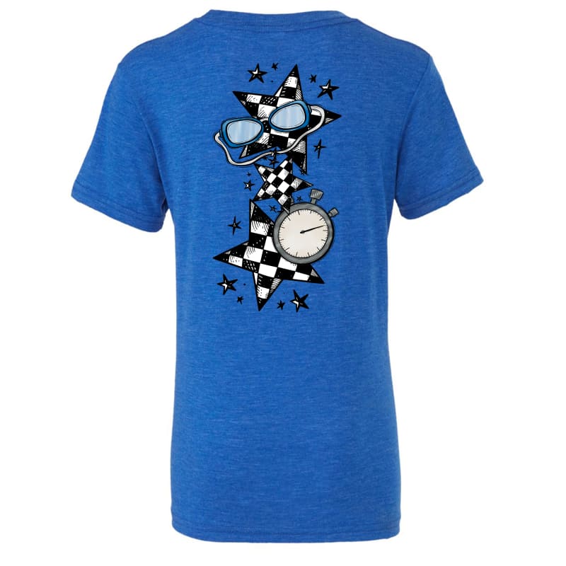 ⏱️ Meet Day Tee | Blue Swim Shirt with Stopwatch & Goggles