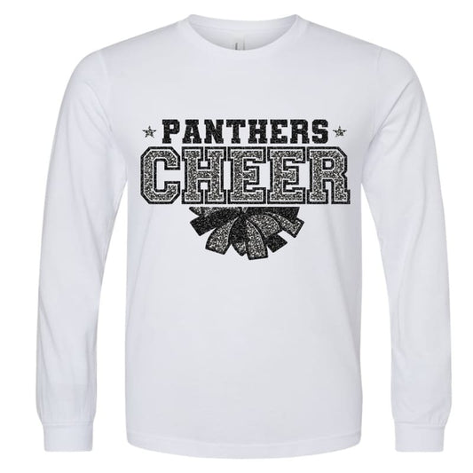 ✨ Panthers Cheer Glitter Long Sleeve Tee – Custom Back Name