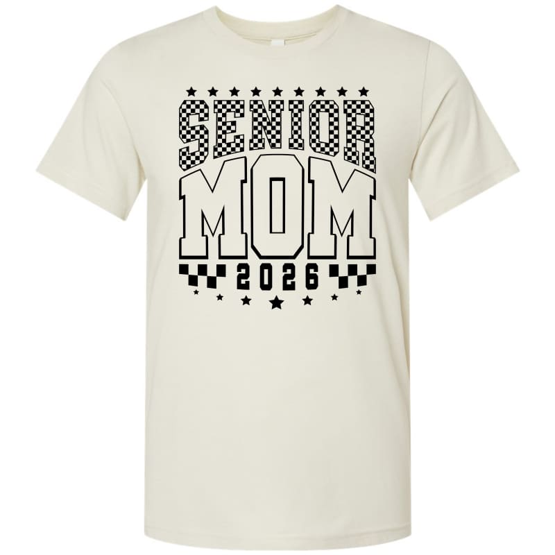 Senior Mom 2026 Checker Tee – Maroon & Cream (S–3XL) - Tan