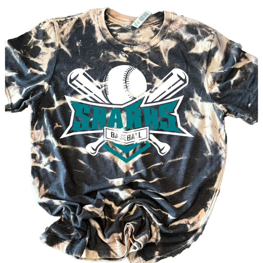 Sharks Baseball Bleached Tee – Custom Fan Shirt - Small