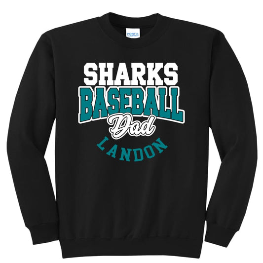 Sharks Baseball Dad Crewneck Sweatshirt – Custom Name &