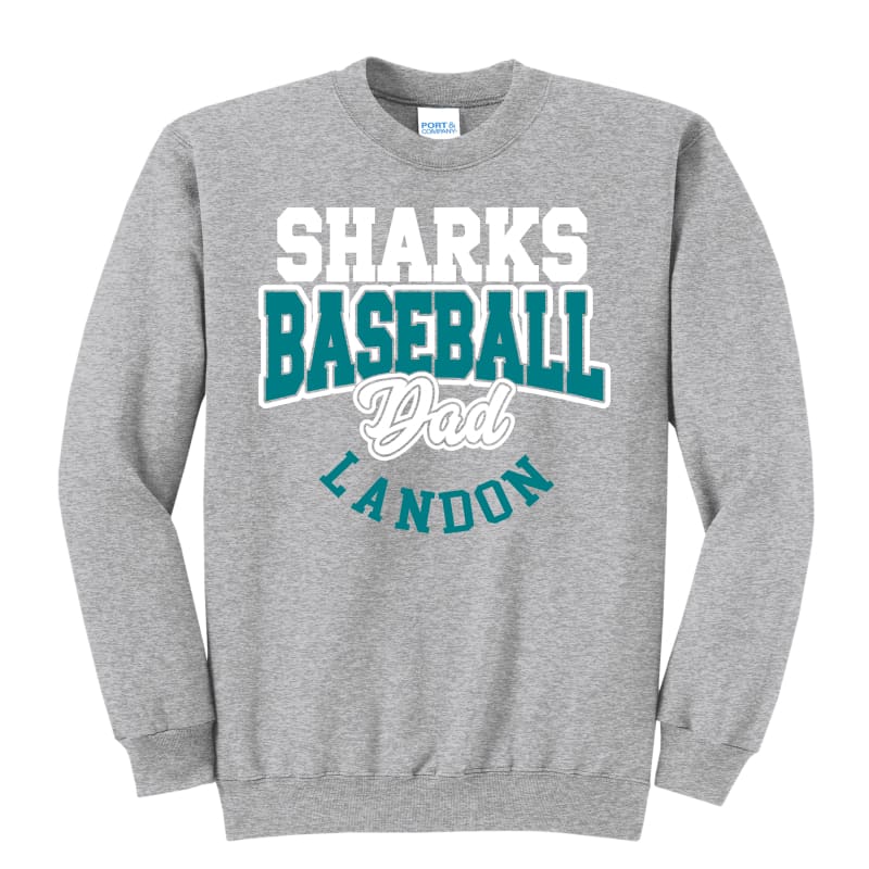 Sharks Baseball Dad Crewneck Sweatshirt – Custom Name &