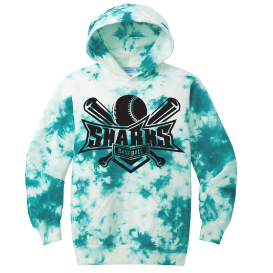 Sharks Baseball Tie-Dye Hoodie – Teal & White - Clothing