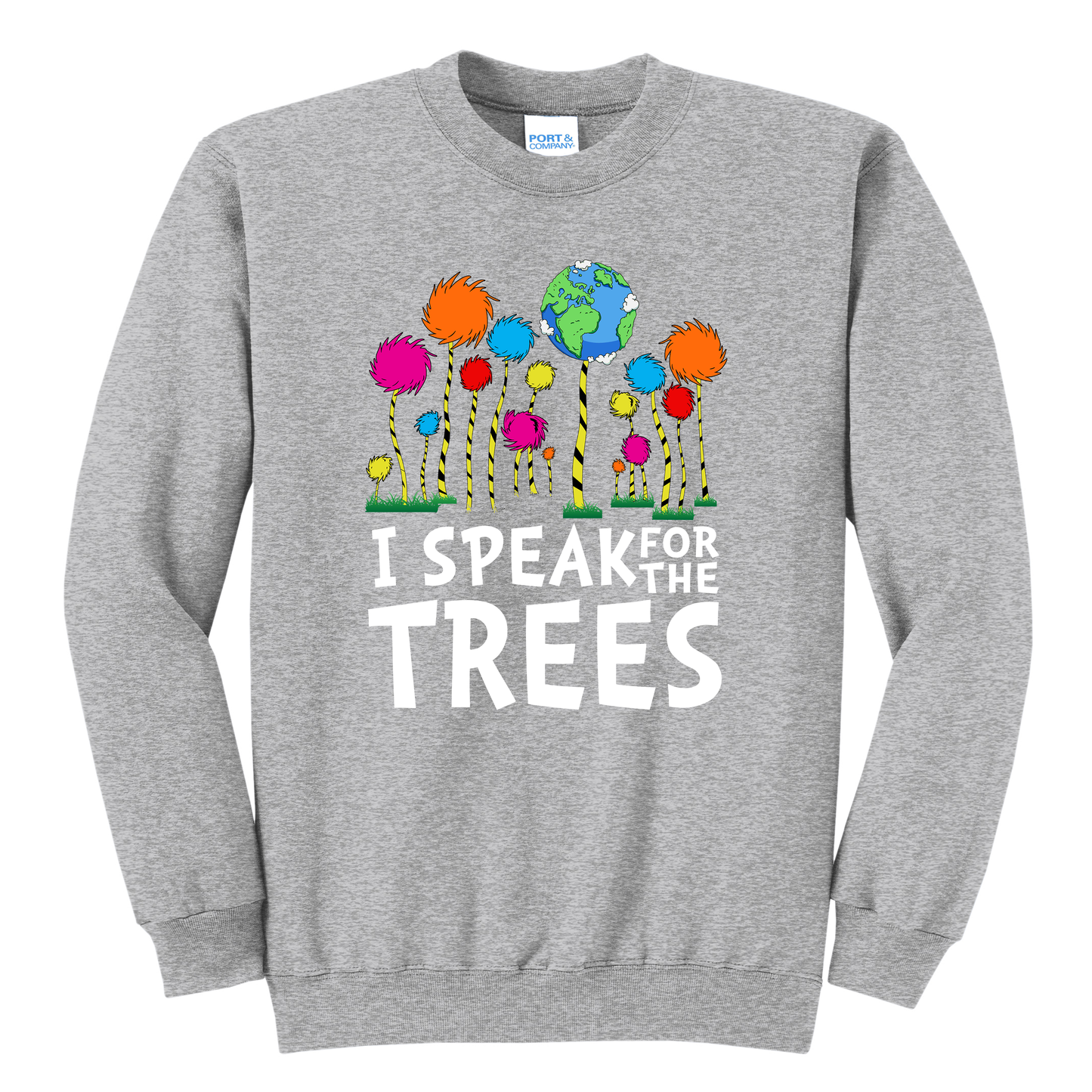 “Speak for the Trees” Crewneck Sweatshirt – Vibrant Forest Graphic (Youth S–Adult 3XL)