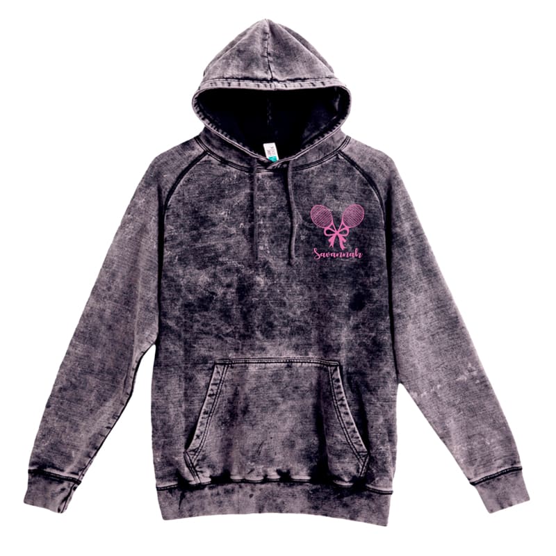 🧵 Vintage Acid Wash Tennis Bow Hoodie – Personalized Racket