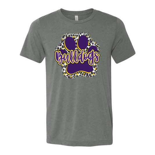 Bulldogs Paw Print Leopard Adult Tee - Small / Gray