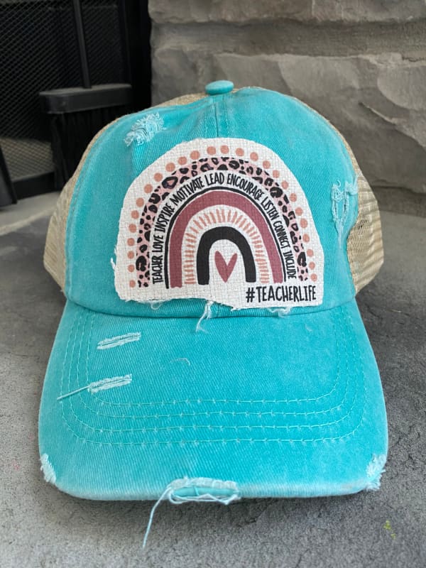 rainbow-teacher-ponytail-hat-teal