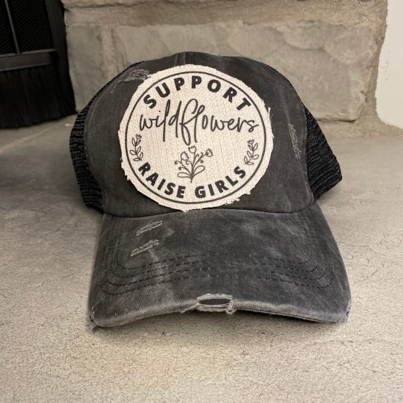 Support Wildflowers Raise Girls Criss Cross Ponytail Hat -