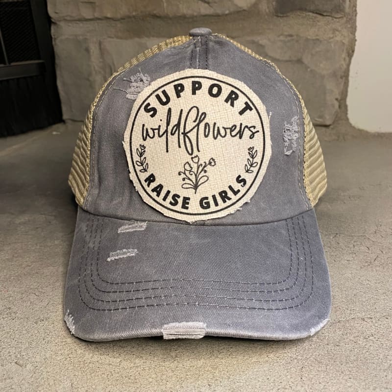 Support Wildflowers Raise Girls Criss Cross Ponytail Hat -