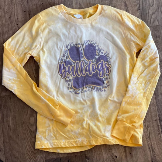 Youth Long Sleeve Bleached Paw Print Bulldogs Tee - Youth