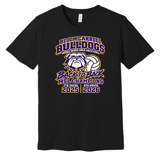 Bloom-Carroll Bulldogs Volleyball Back-to-Back Champions T-Shirt