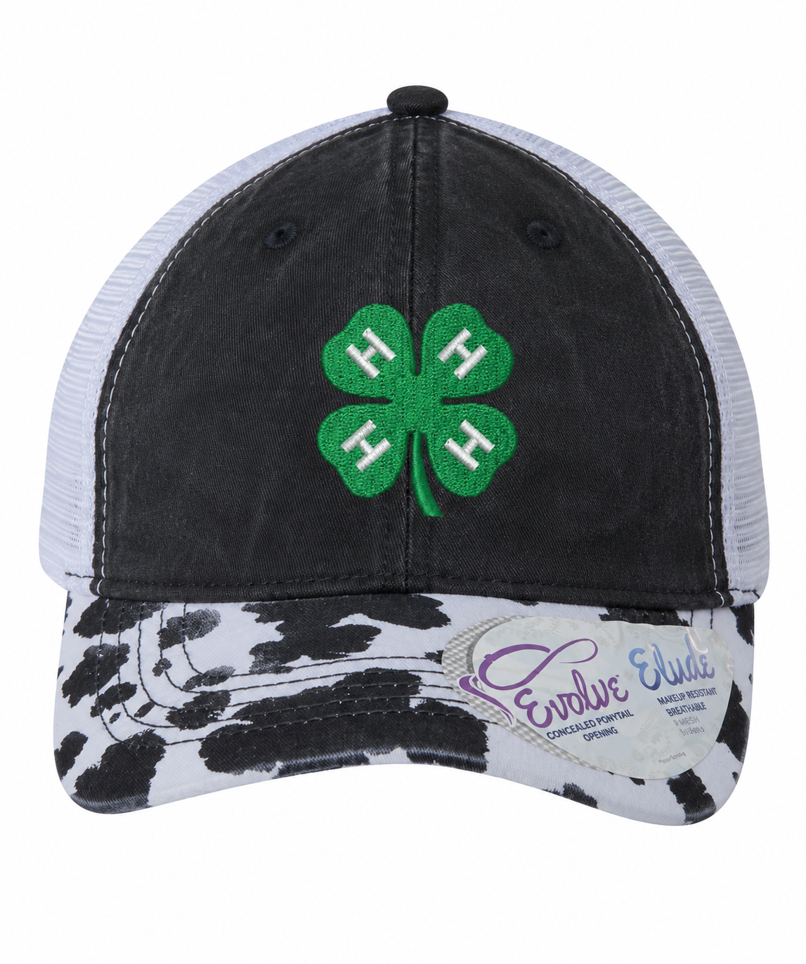 4-H Embroidered Cow Print Ponytail Trucker Hat