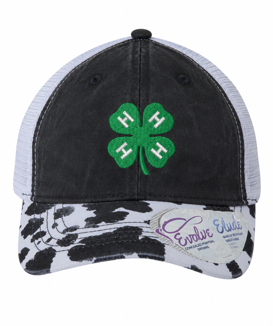 4-H Embroidered Cow Print Ponytail Trucker Hat