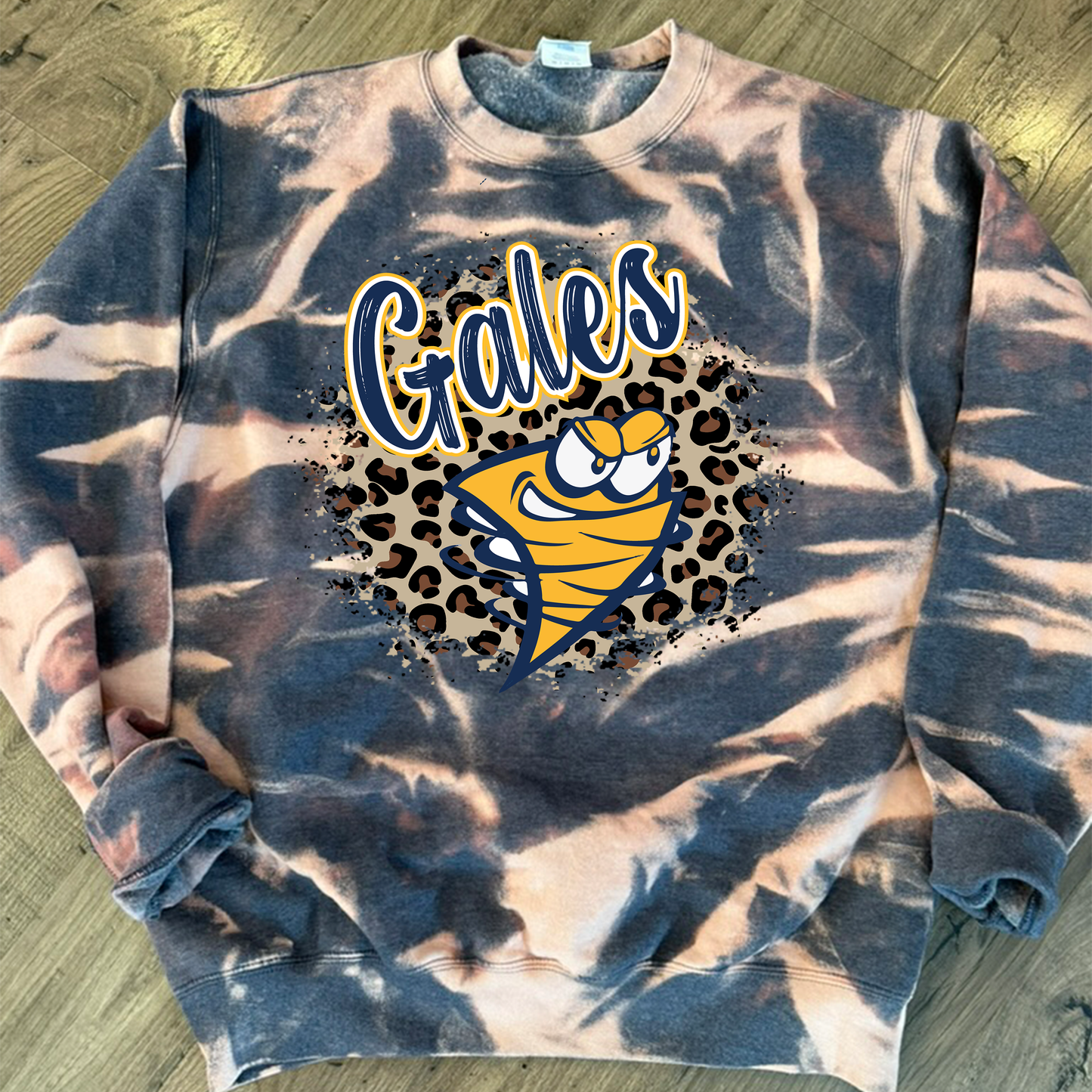 Gales Leopard Circle Crewneck Sweatshirt – Tie‑Dye Inspired Spirit Wear (Youth S to Adult 3XL)