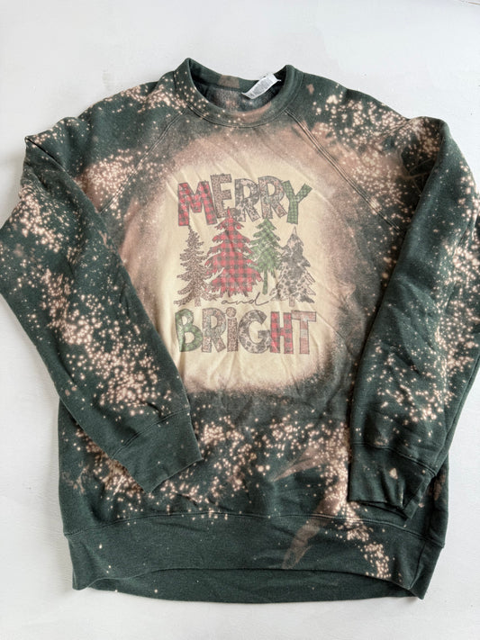 🎁 Merry & Bright Bleached Christmas Sweatshirt – Ready to Ship!