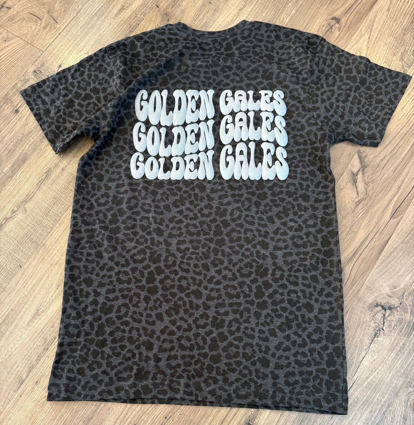 Golden Gales Glitter Puff Leopard Tee or Sweatshirt | Lancaster School Spirit