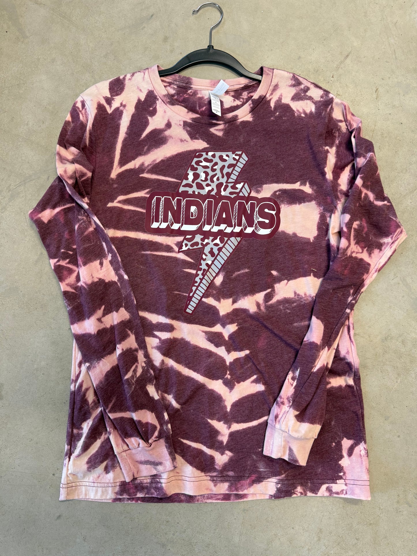 ✨ “Indians” Hand-Bleached Long Sleeve Tie-Dye Shirt – Adult Unisex Graphic Tee | School Spirit Apparel