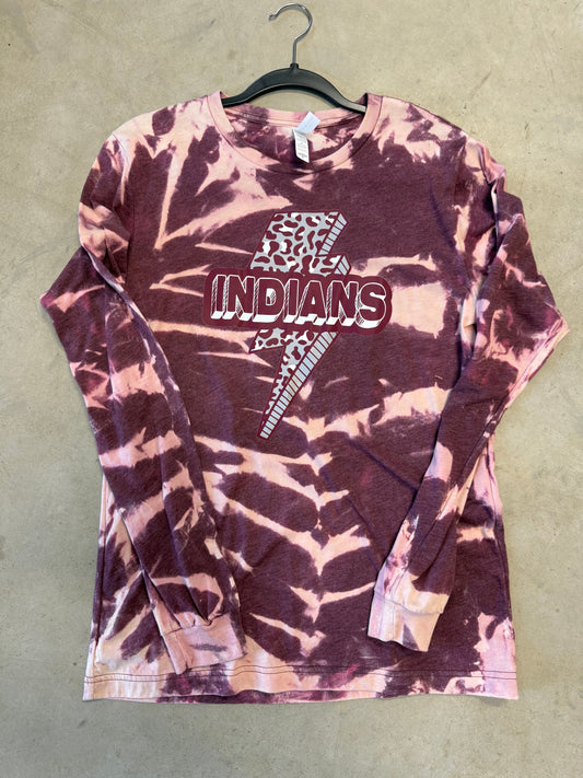 ✨ “Indians” Hand-Bleached Long Sleeve Tie-Dye Shirt – Adult Unisex Graphic Tee | School Spirit Apparel