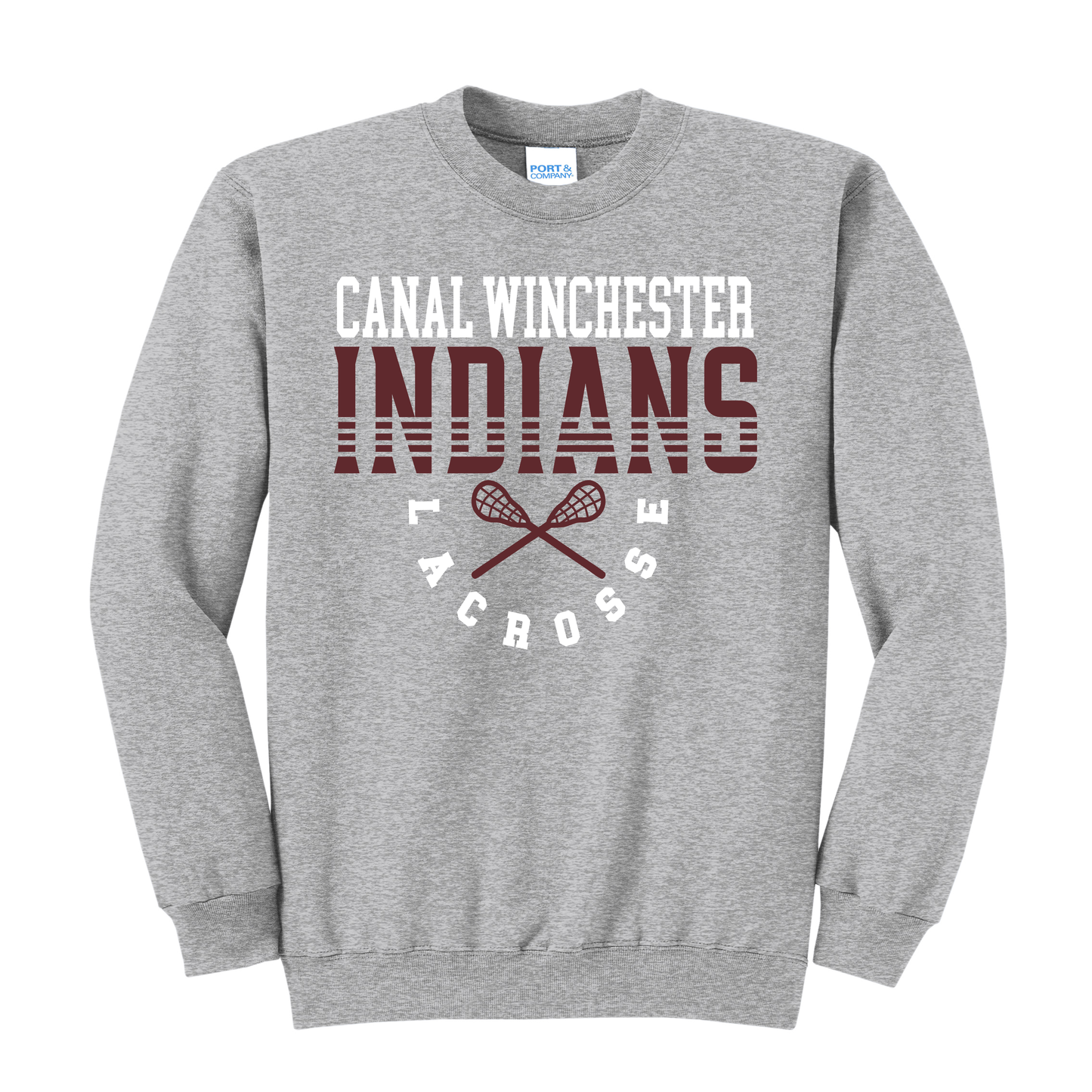📣 Canal Winchester Indians Lacrosse Sweatshirt – Gray, Black, Maroon | Unisex Team Spirit Crewneck