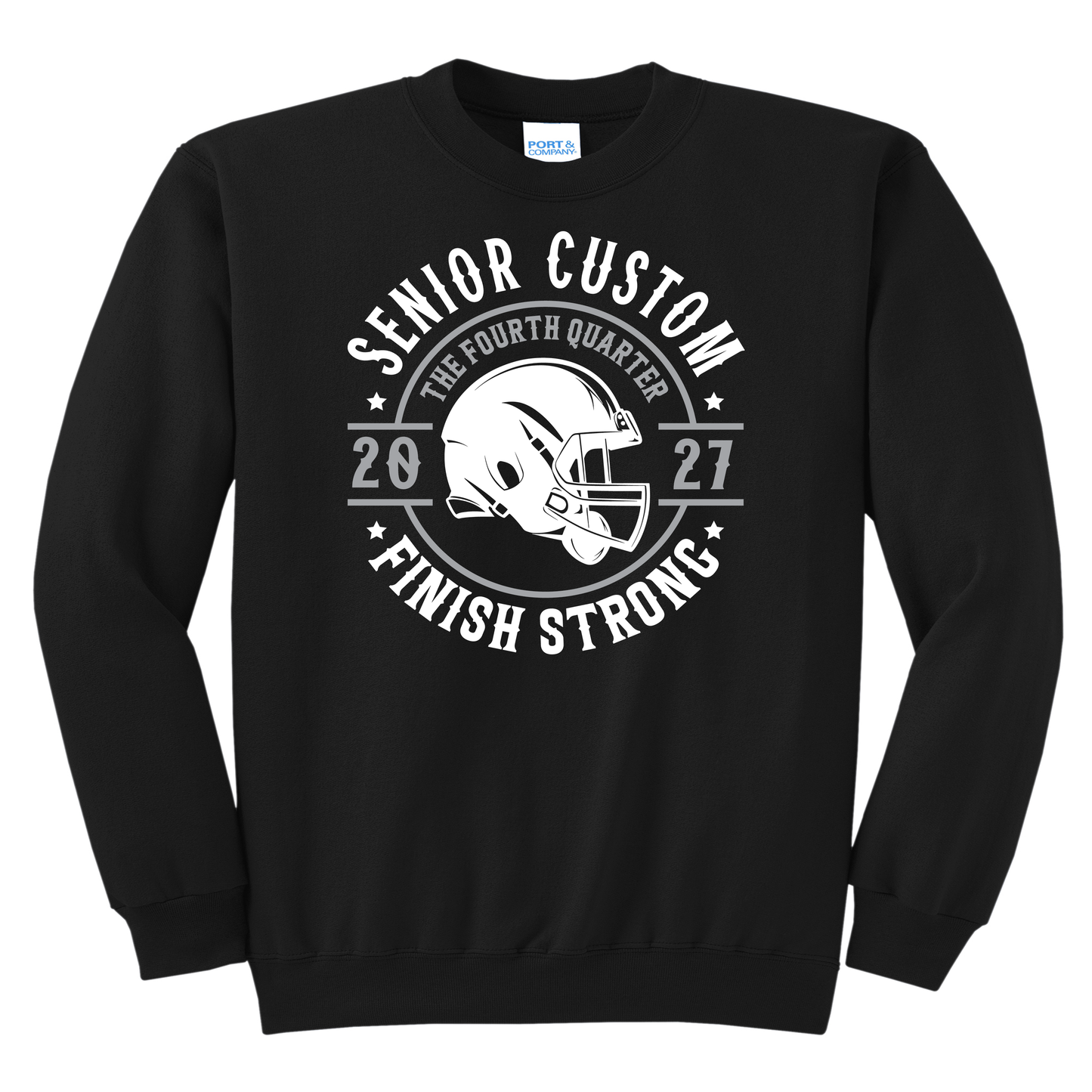 Custom Senior Football Sweatshirt 2027 – Senior Custom Finish Strong Crewneck for Football Mom Dad Grandma Grandpa Brother Sister