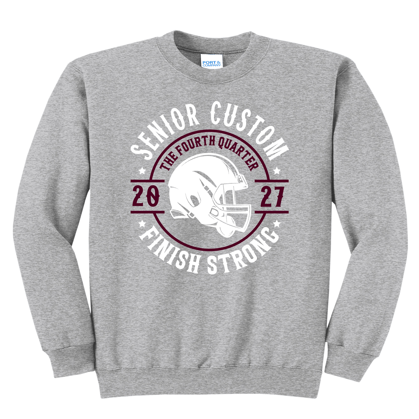 Custom Senior Football Sweatshirt 2027 – Senior Custom Finish Strong Crewneck for Football Mom Dad Grandma Grandpa Brother Sister