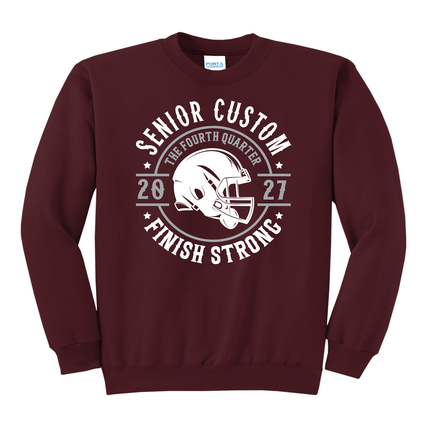 Custom Senior Football Sweatshirt 2027 – Senior Custom Finish Strong Crewneck for Football Mom Dad Grandma Grandpa Brother Sister