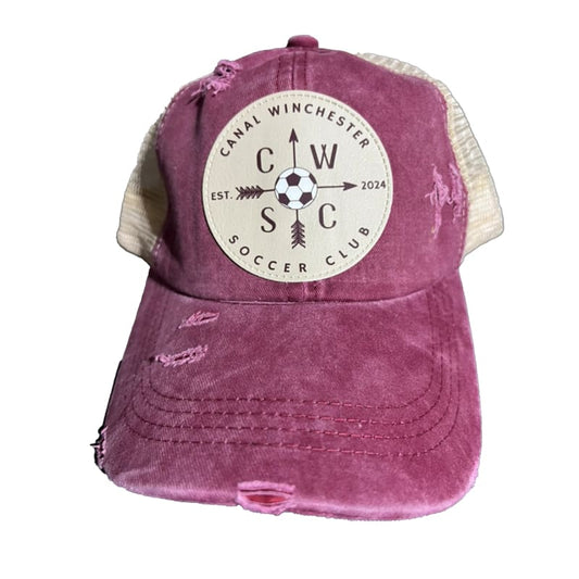 🌟 CWSC Ponytail Trucker Hat – Maroon & Mesh Team Cap