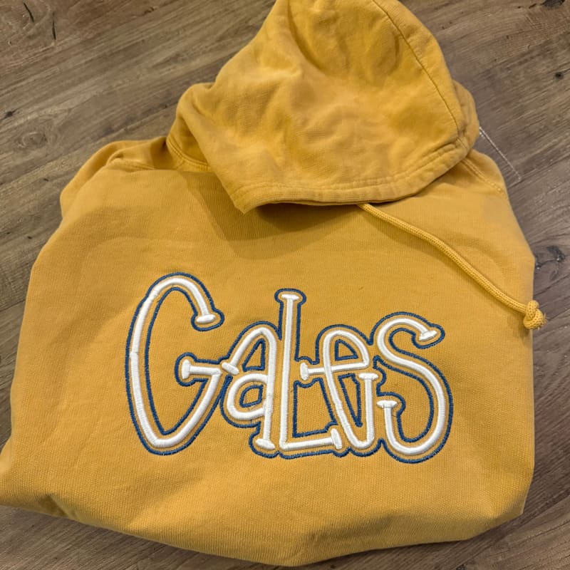 Gales Vintage Puff Embroidery Hoodie – Mustard Pigment Wash