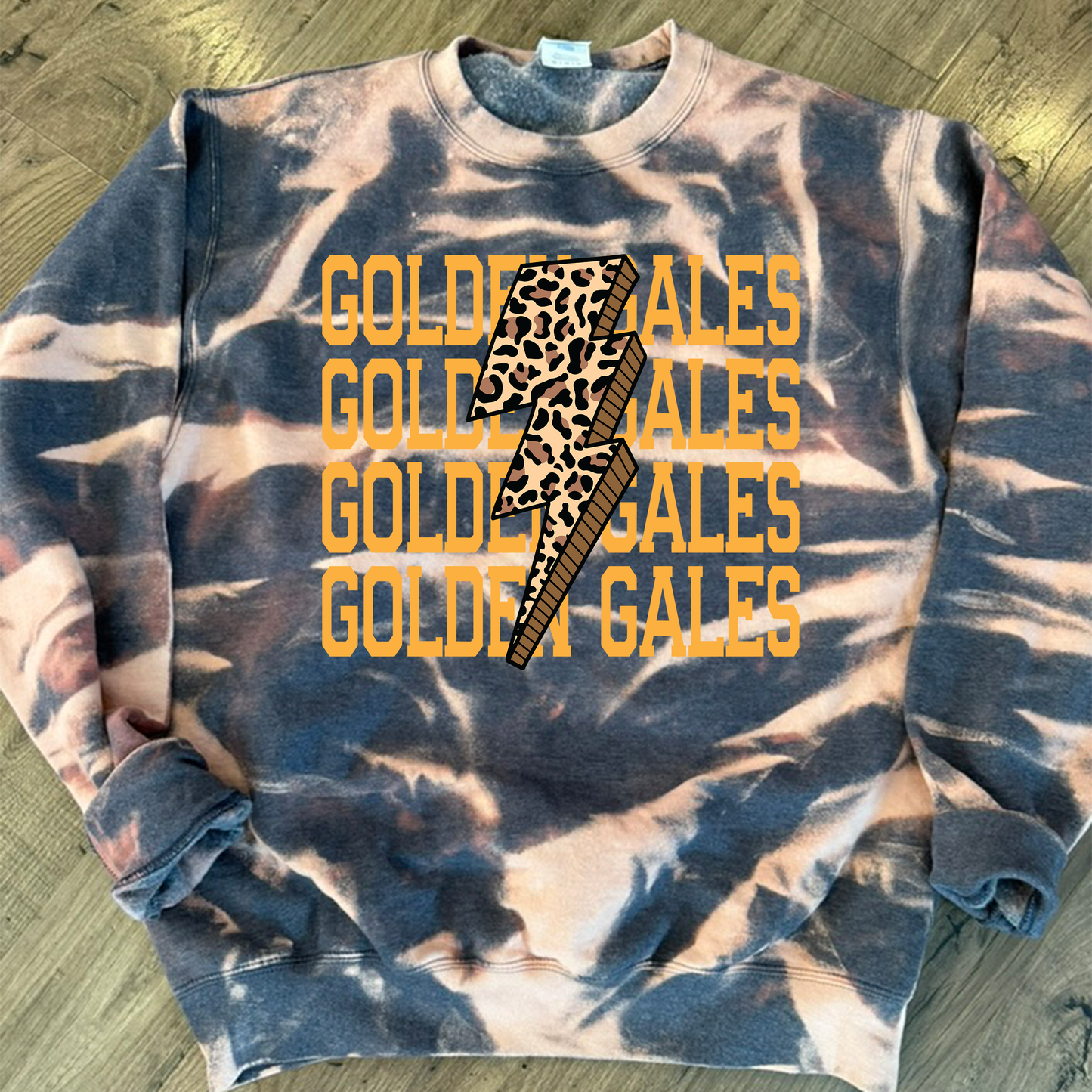 Golden Gales Lightning Scrunch Crewneck Sweatshirt – Tie‑Dye Style, Youth S–Adult 3XL