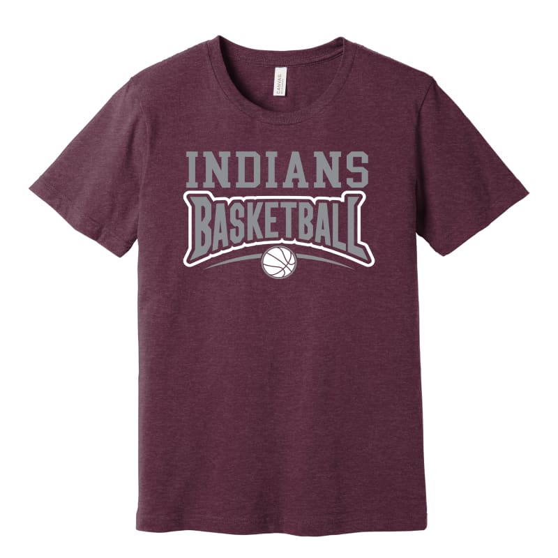 Indians Basketball Tee – Grey Black or Maroon (Y‑S