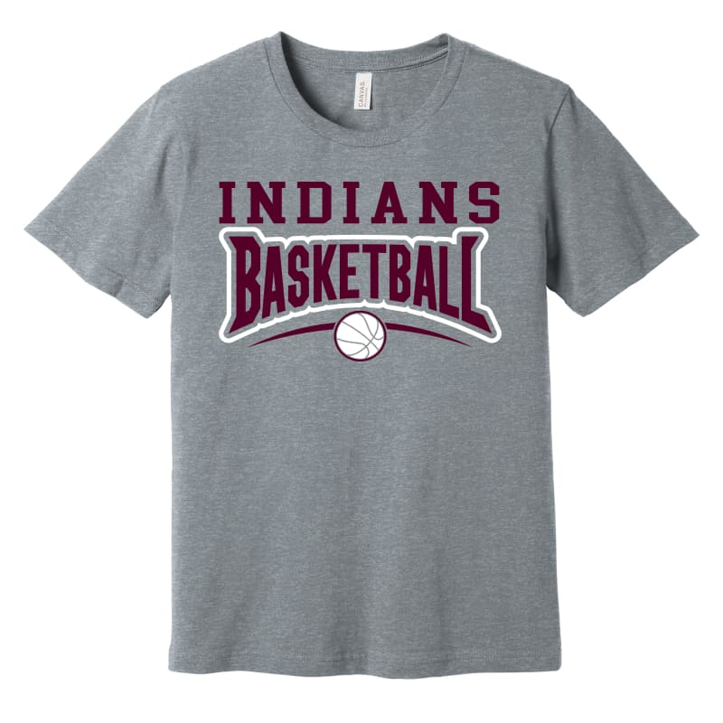 Indians Basketball Tee – Grey Black or Maroon (Y‑S