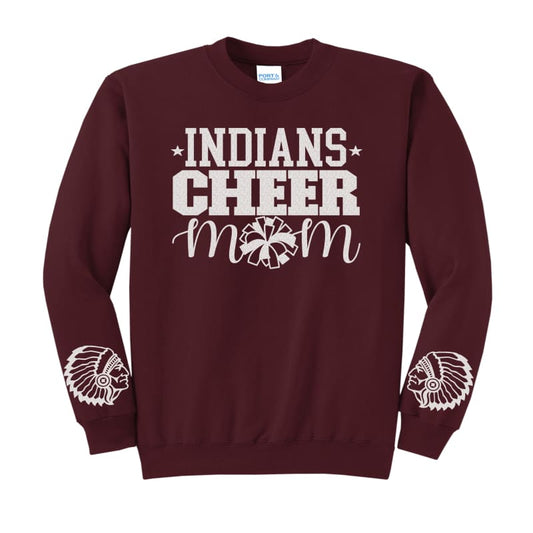 Indians Cheer Mom Glitter Sweatshirt with Sleeve Accent