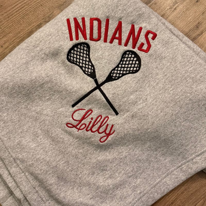 Indians Lacrosse Blanket – Custom Embroidered Gray Blanket