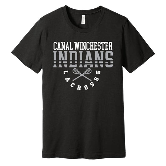 Indians Lacrosse Tee Arch – Youth to Adult 3XL (Black Grey